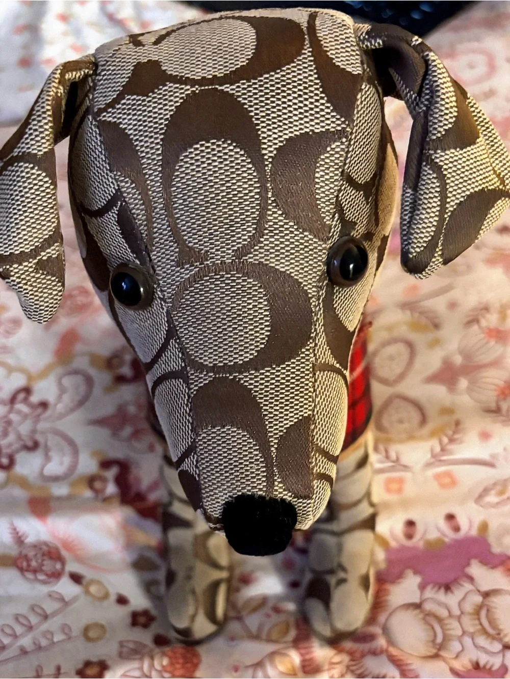 RARE Coach Signature Plaque-Pattern Dog Figure with Red Plaid Jacket